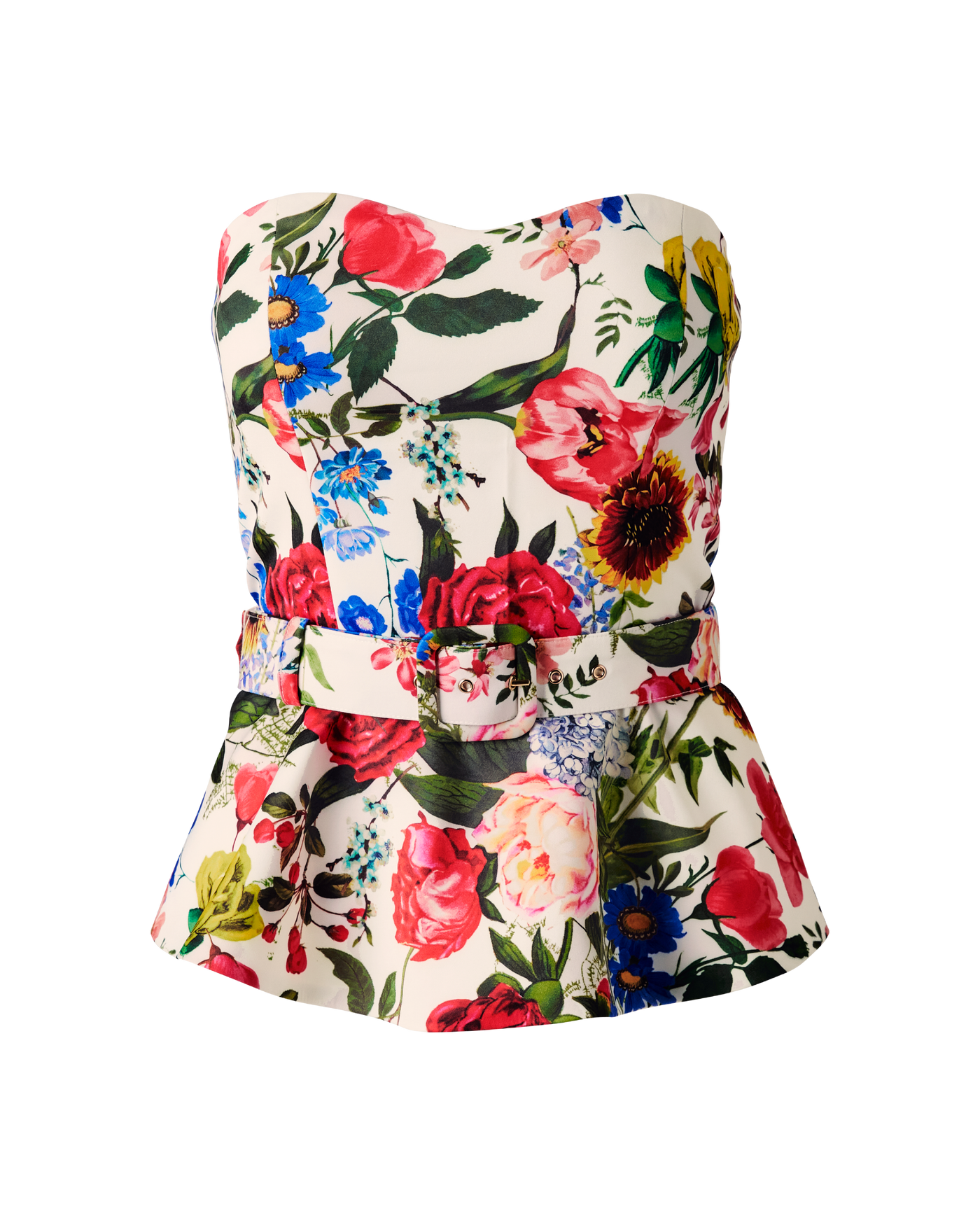 Printed Strapless Belted Peplum Top - Florence Garden | Boston Proper