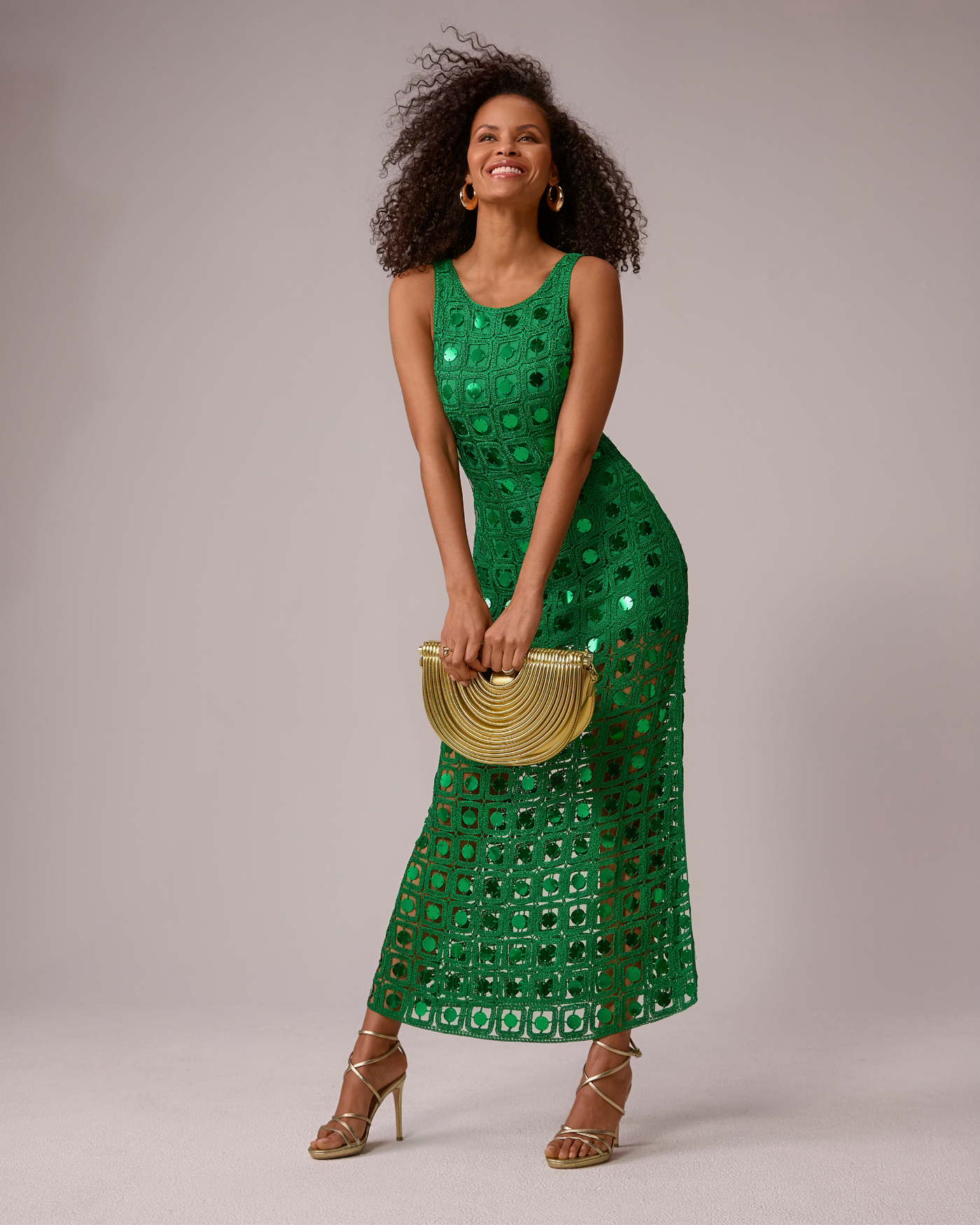 High Neck Crochet Mirror Maxi Dress - Monaco Green | Boston Proper