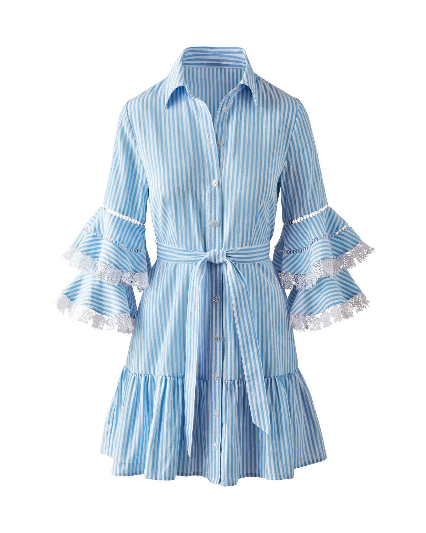 Boston Proper - Blue Bell Stripe - Striped Flare Sleeve Shirt Dress - Small