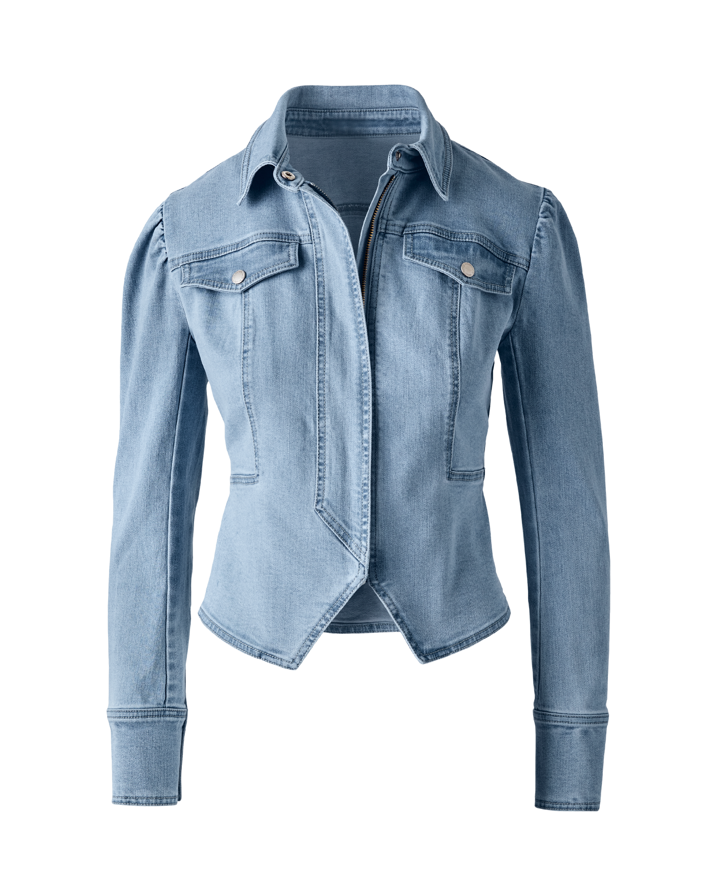 Puff Sleeve Denim Jacket - Light Med Wash | Boston Proper
