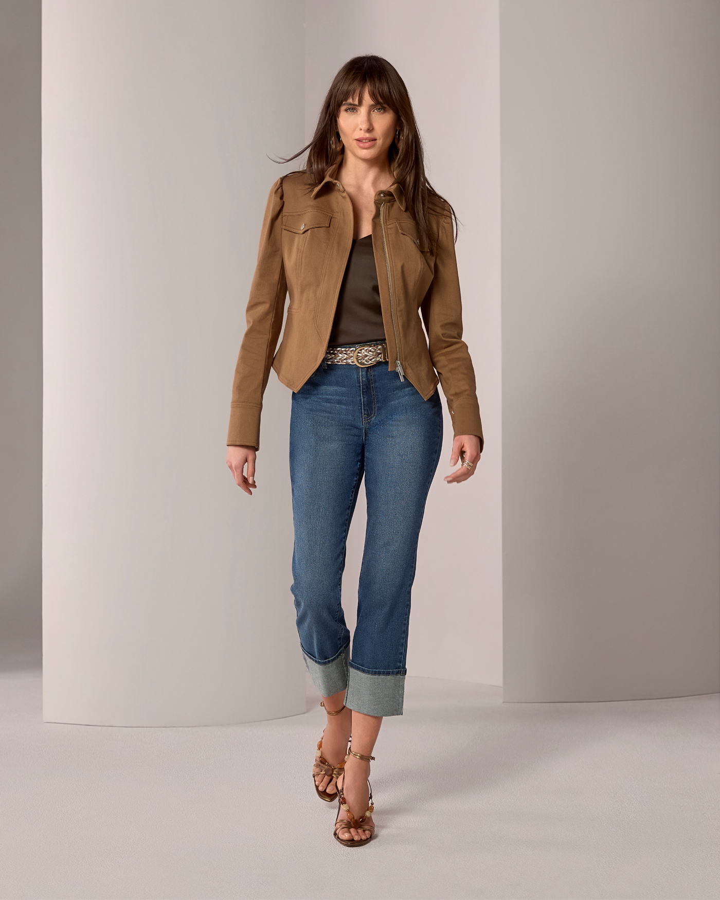 tobacco denim Puff Sleeve Denim Jacket Tobacco Brown