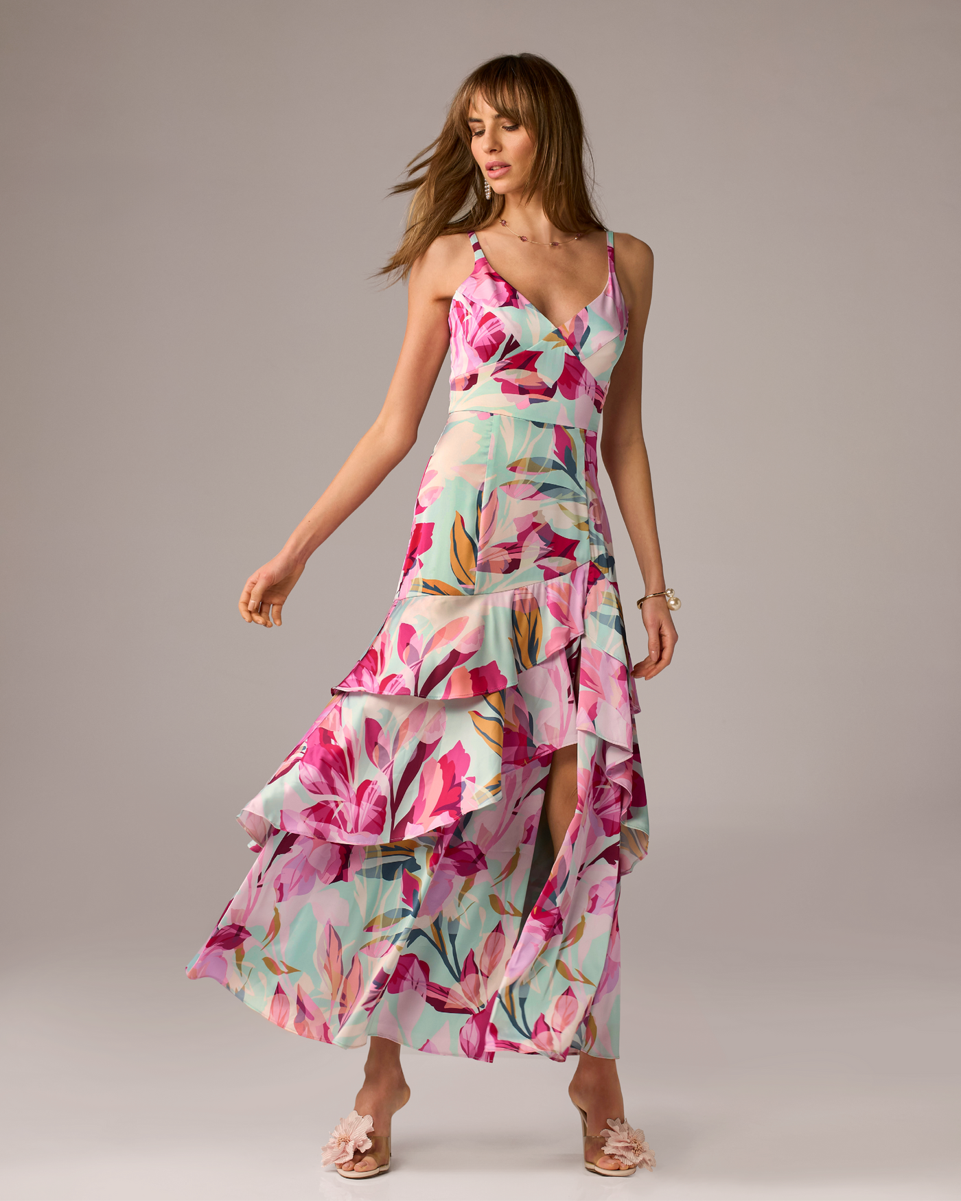 Ruffle Slit Printed Maxi Dress - Multi | Boston Proper