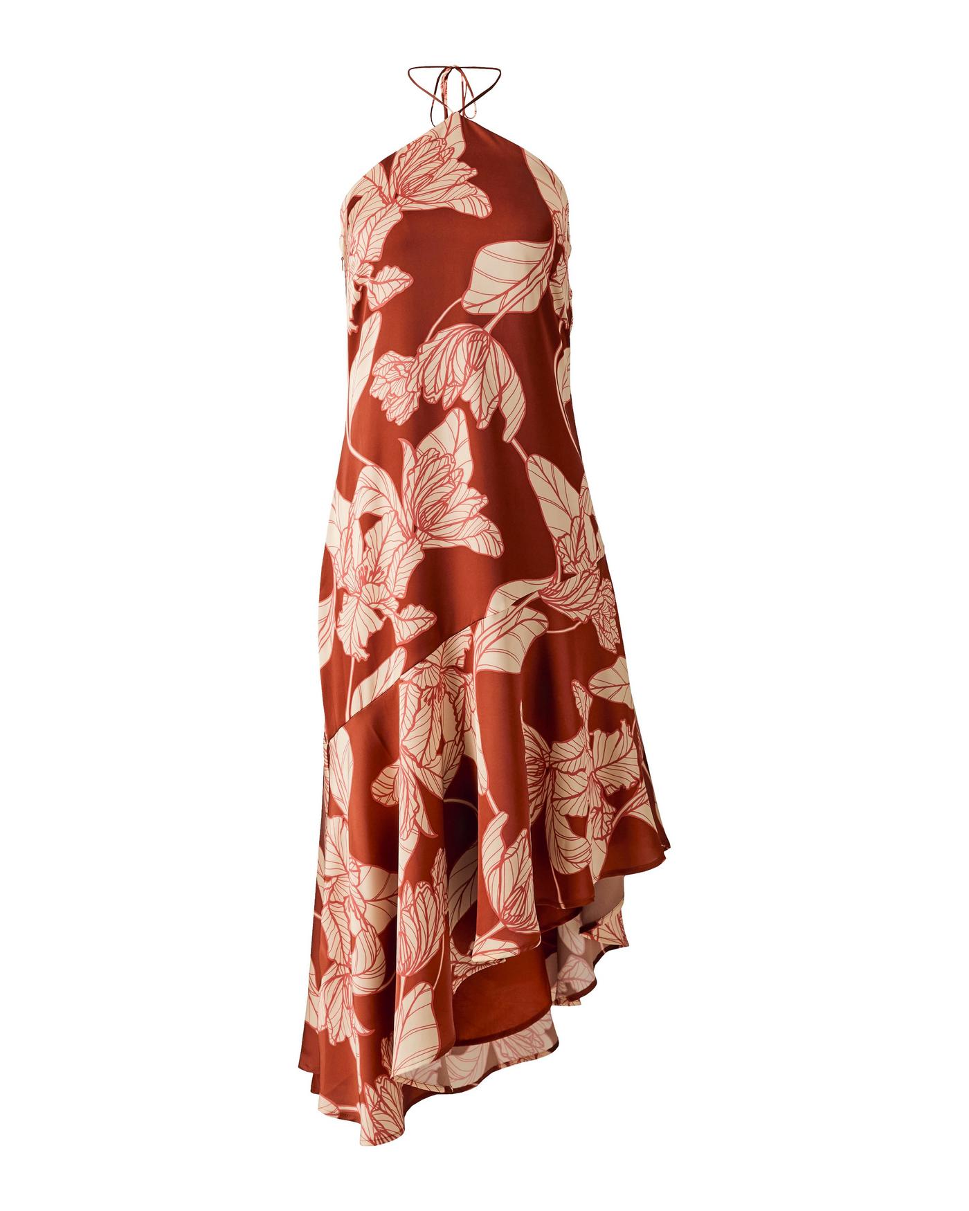Halter Ruffle Asymmetric Hem Dress - Multi | Boston Proper