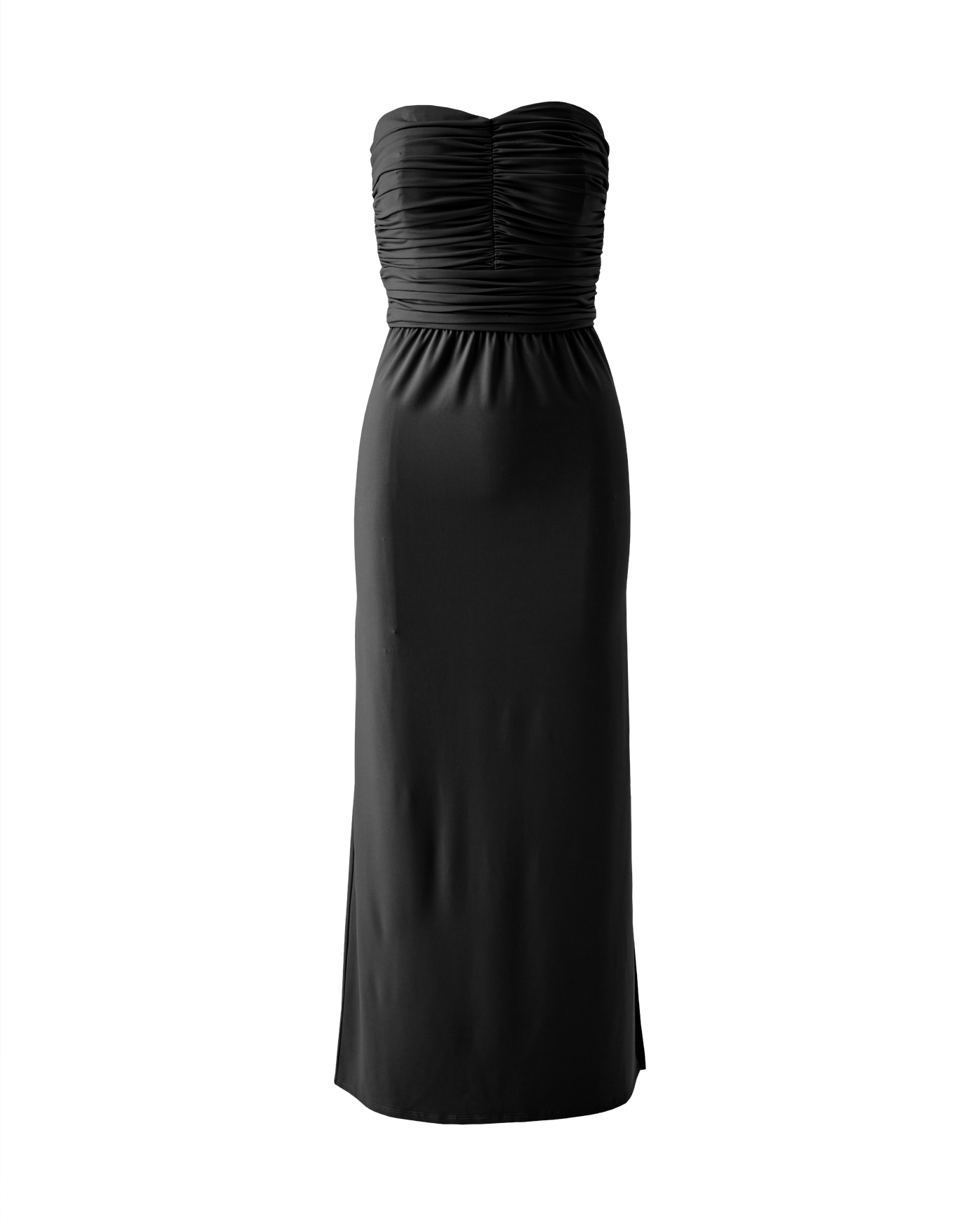 Strapless Ruched Knit Maxi Dress Black | Boston Proper
