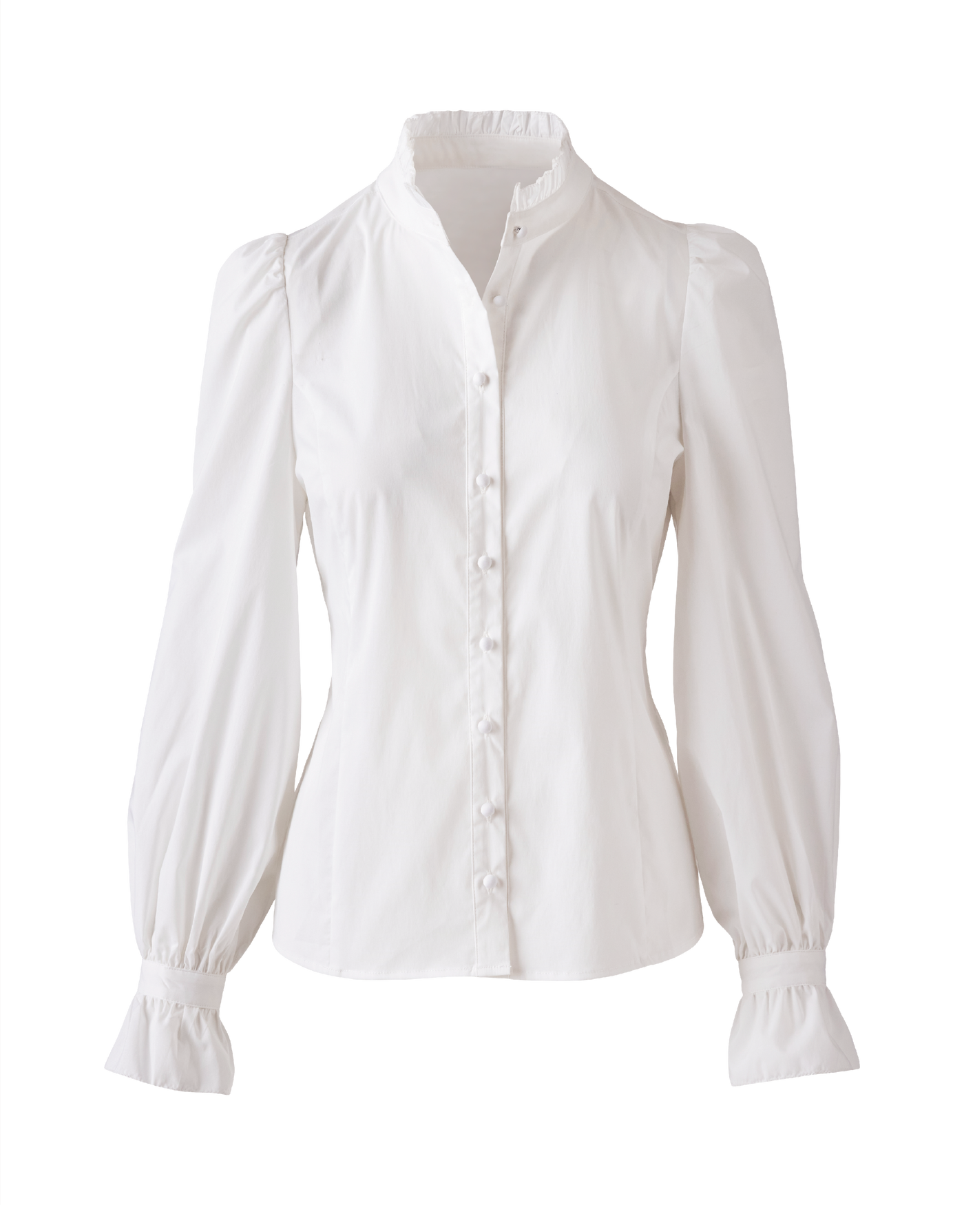Poplin Ruffle Neck Balloon Sleeve Blouse Pure White | Boston Proper