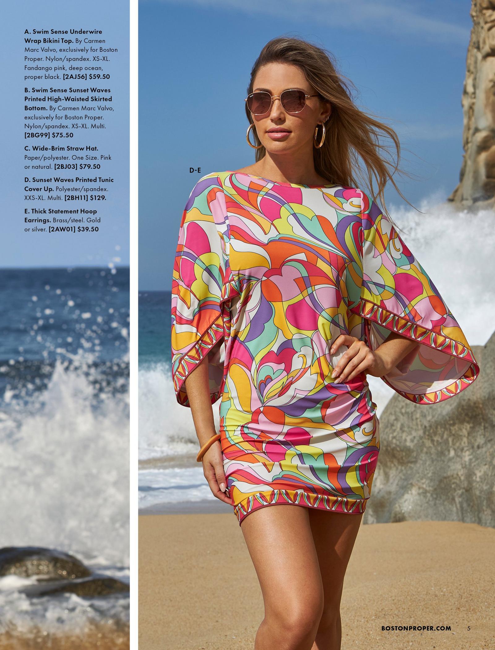 model wearing a multicolored paisley print tunic cover-up.