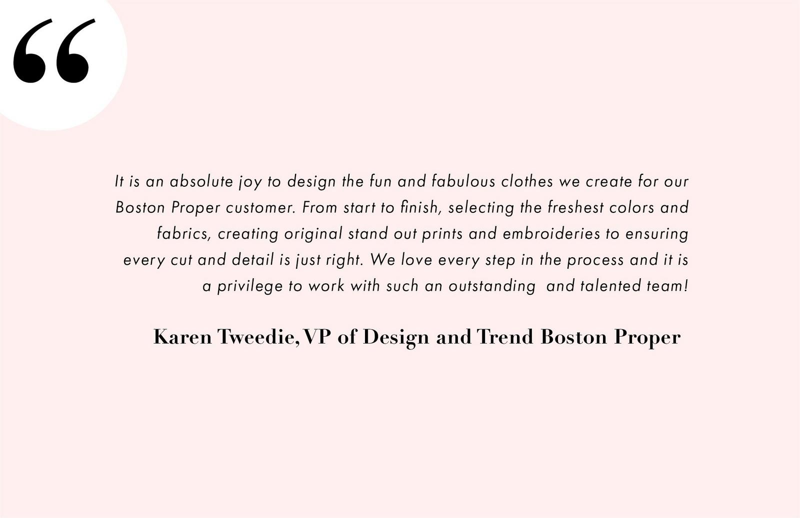 a quote from vp of design and trend on a pink background.