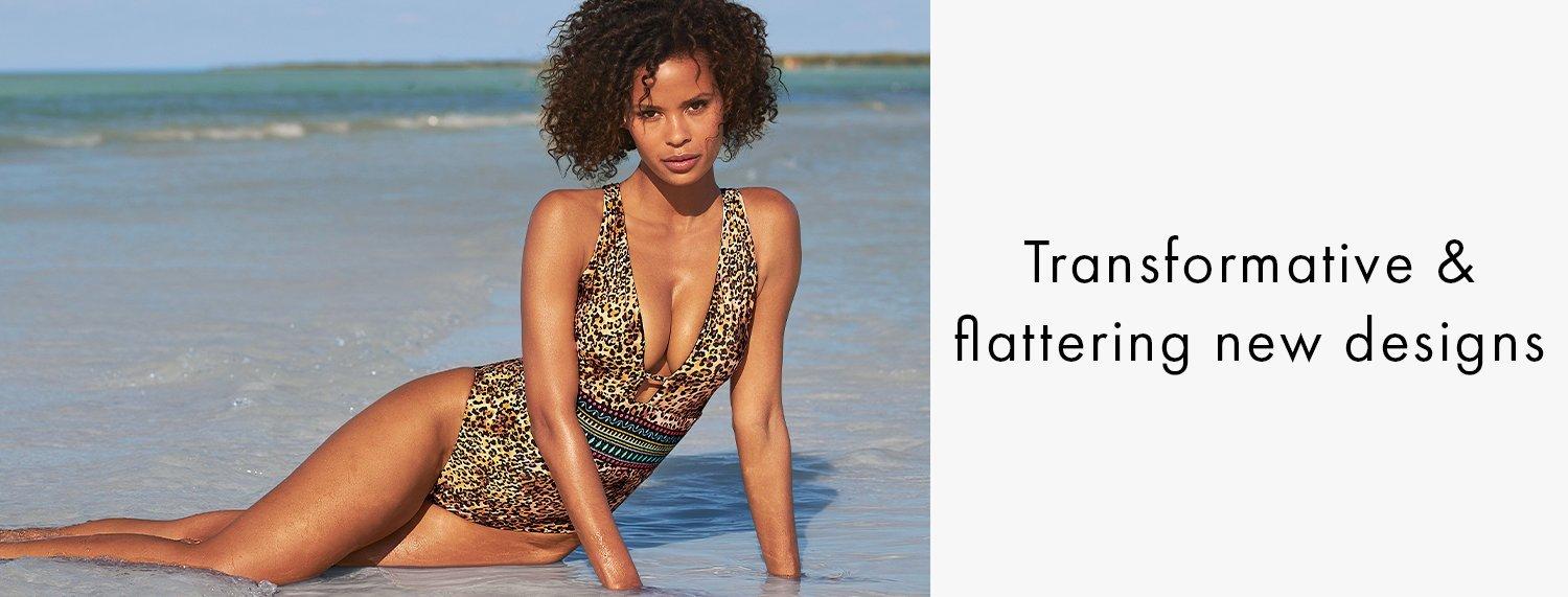 model wearing a leopard print v-neck one-piece swimsuit.