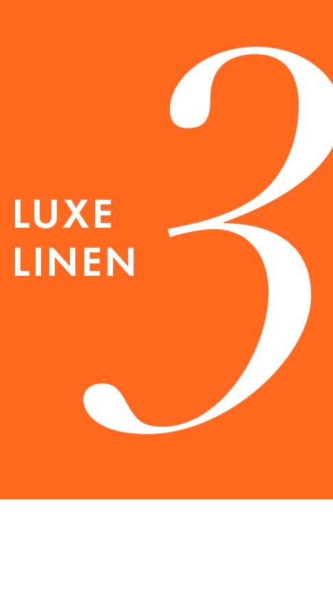 white text on orange background: luxe linen.
