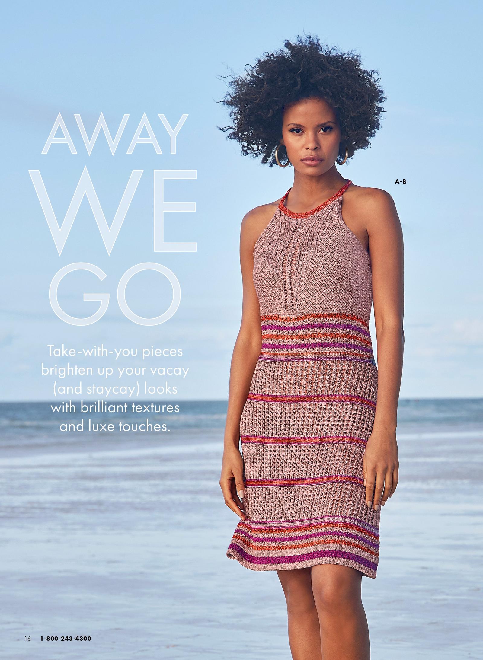 Model is wearing the Metallic Crochet Striped Dress in mauve, magenta and orange and the Thick Statement Hoop Earrings in Brass.