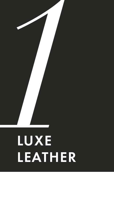 white text on black background: luxe leather.