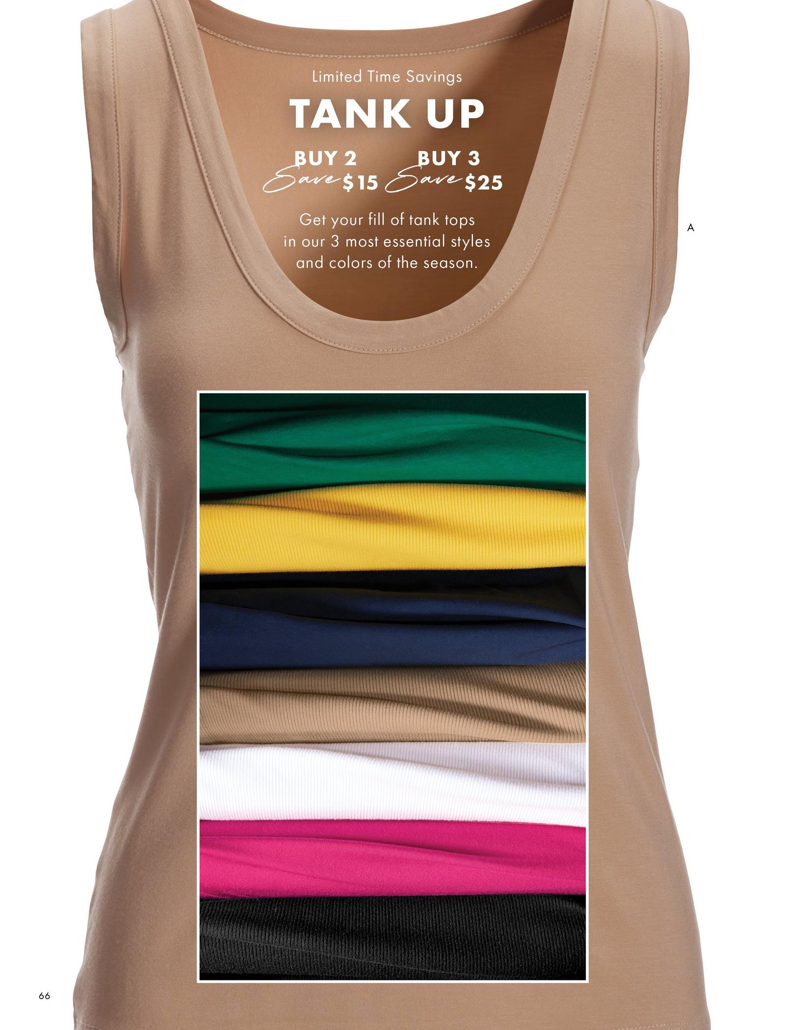 Tank Up Promotion Details. Shown is the Scoop Neck Tank Top.