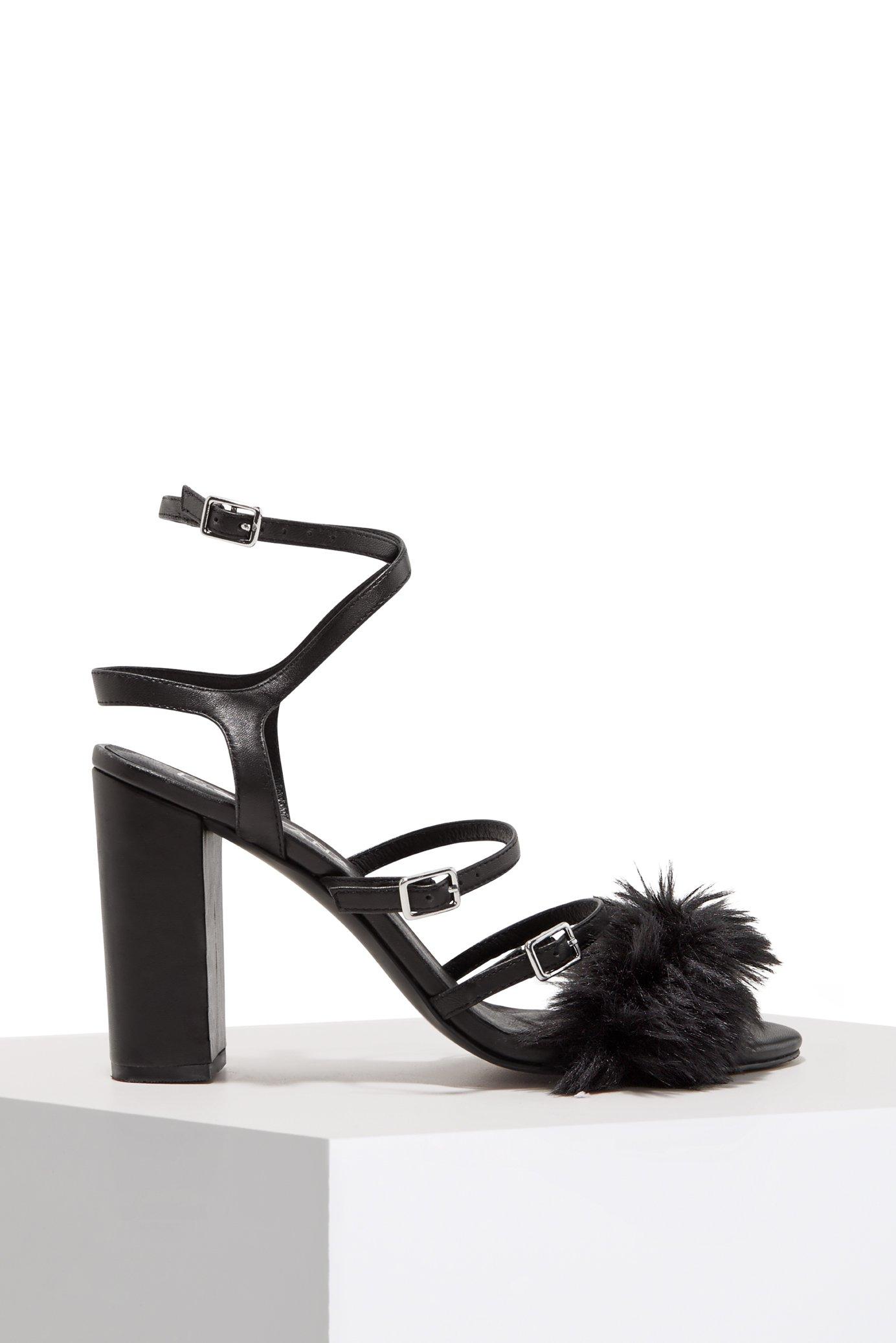 strappy fur heels
