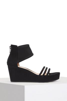 triple strap mesh wedge heel