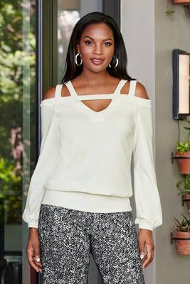 beyond travel™ keyhole strappy cold shoulder top