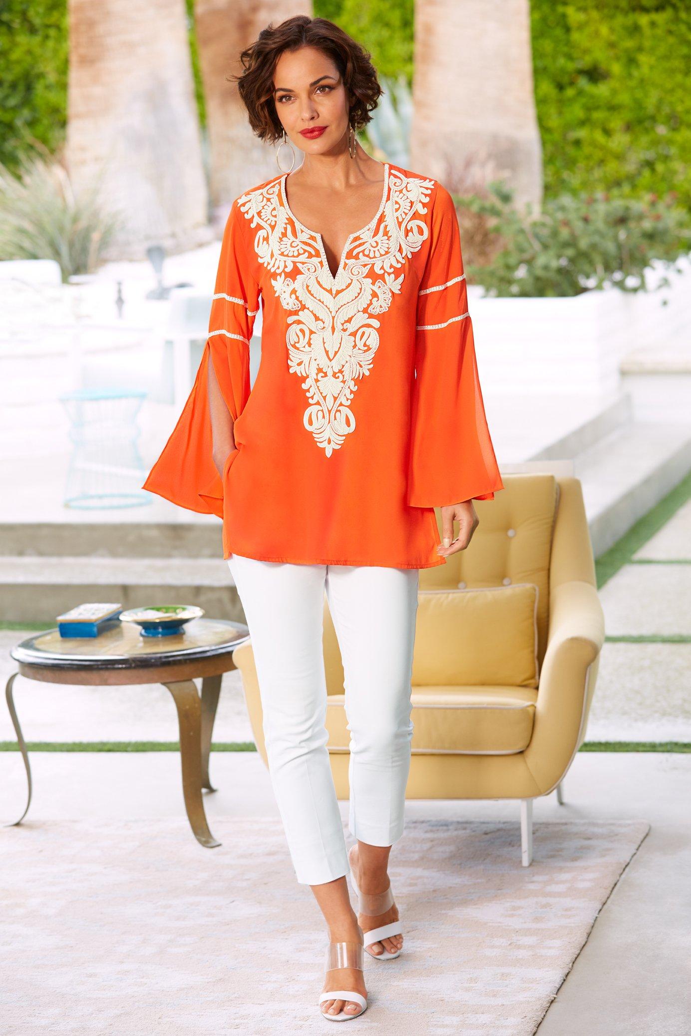 embellished v neck top