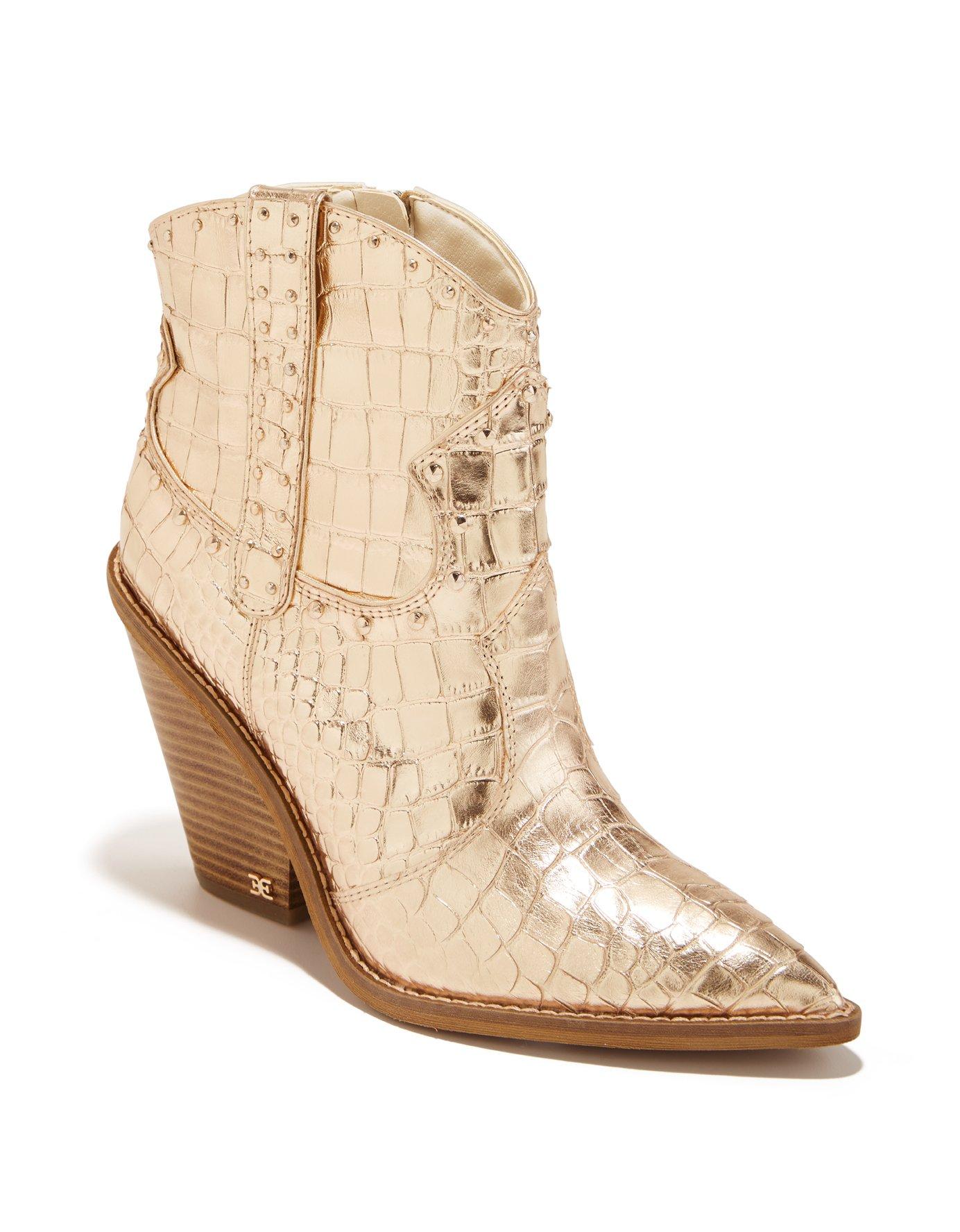cognac croc booties