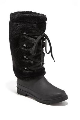 rubber faux fur rain boot