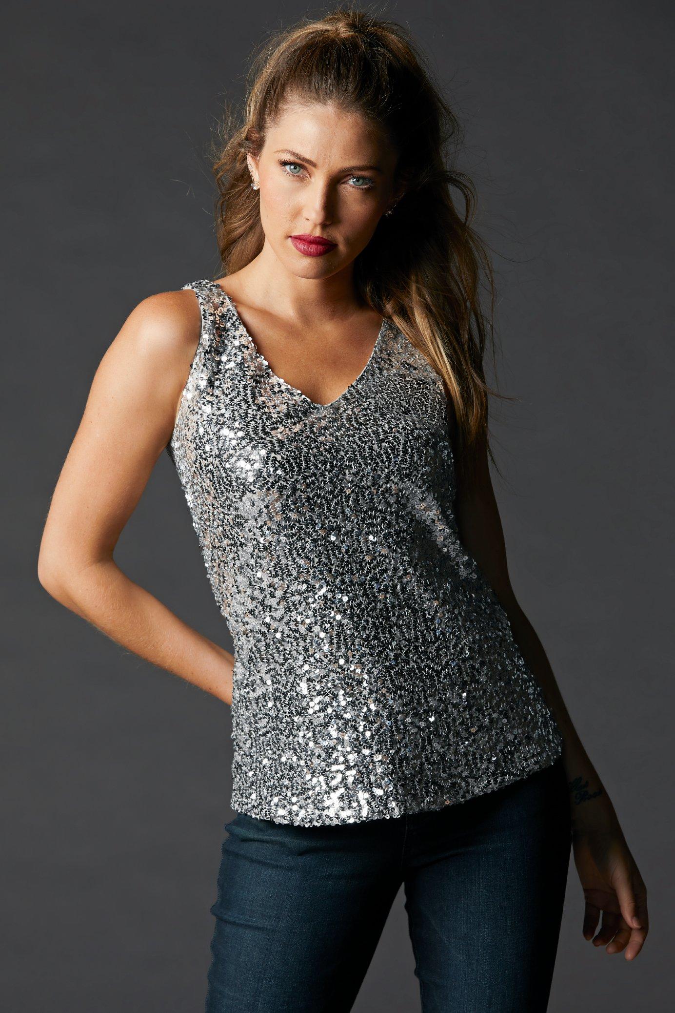 Sequin V-neck Tank Top | Boston Proper