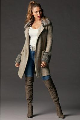 faux-fur collared sweater coat
