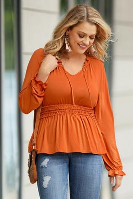 smocked waist peasant top