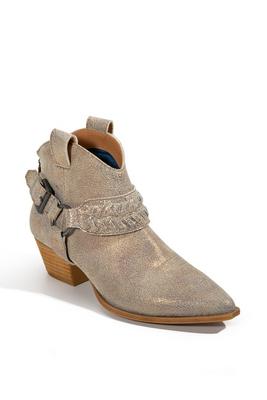 metallic ankle bootie