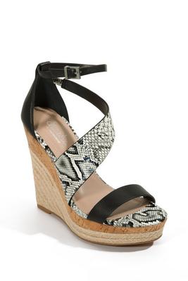 snake asymmetric strap wedge shoe