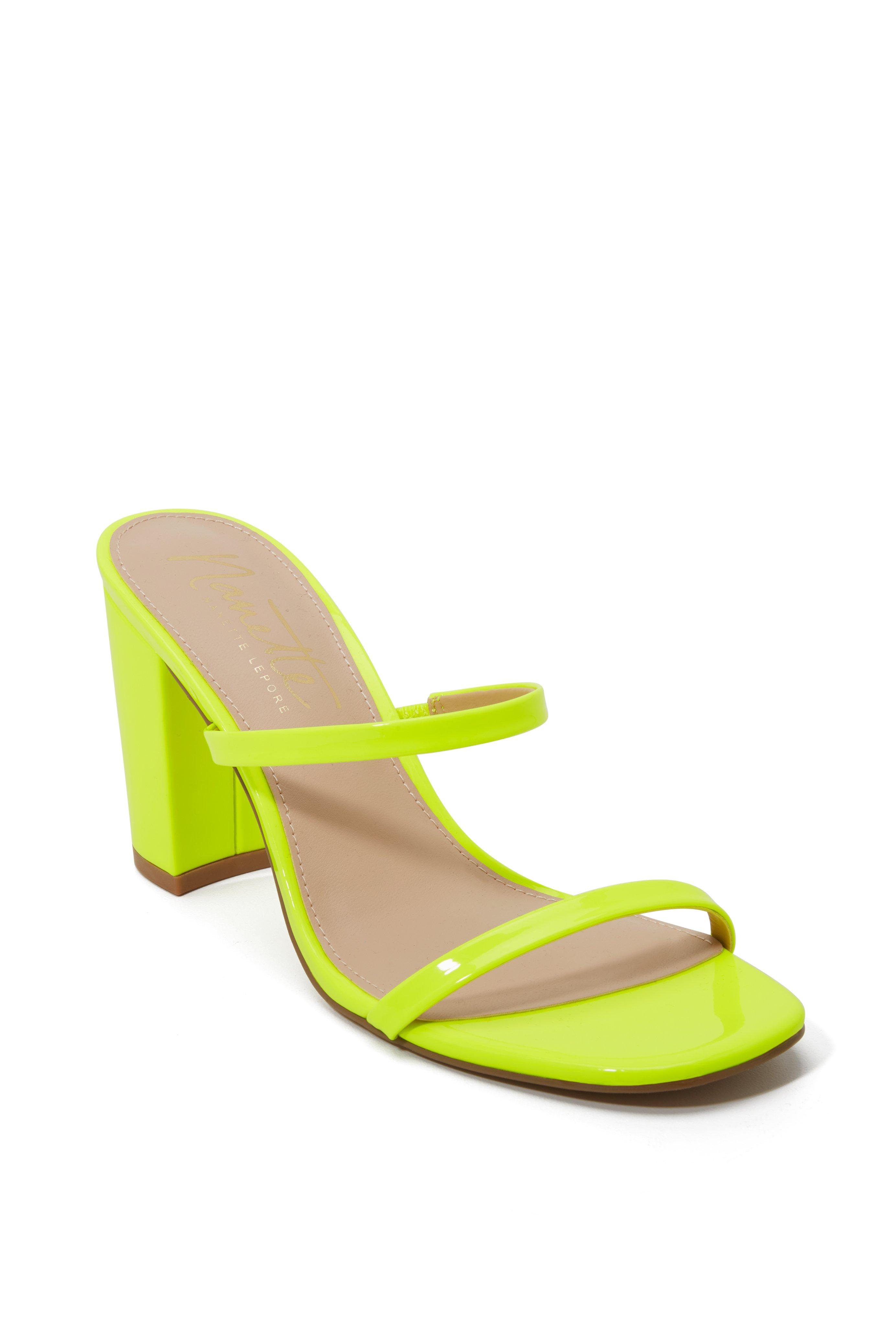 neon block heels