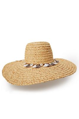 raffia braid shell and tassel hat