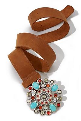 turquoise embellished stone buckle belt
