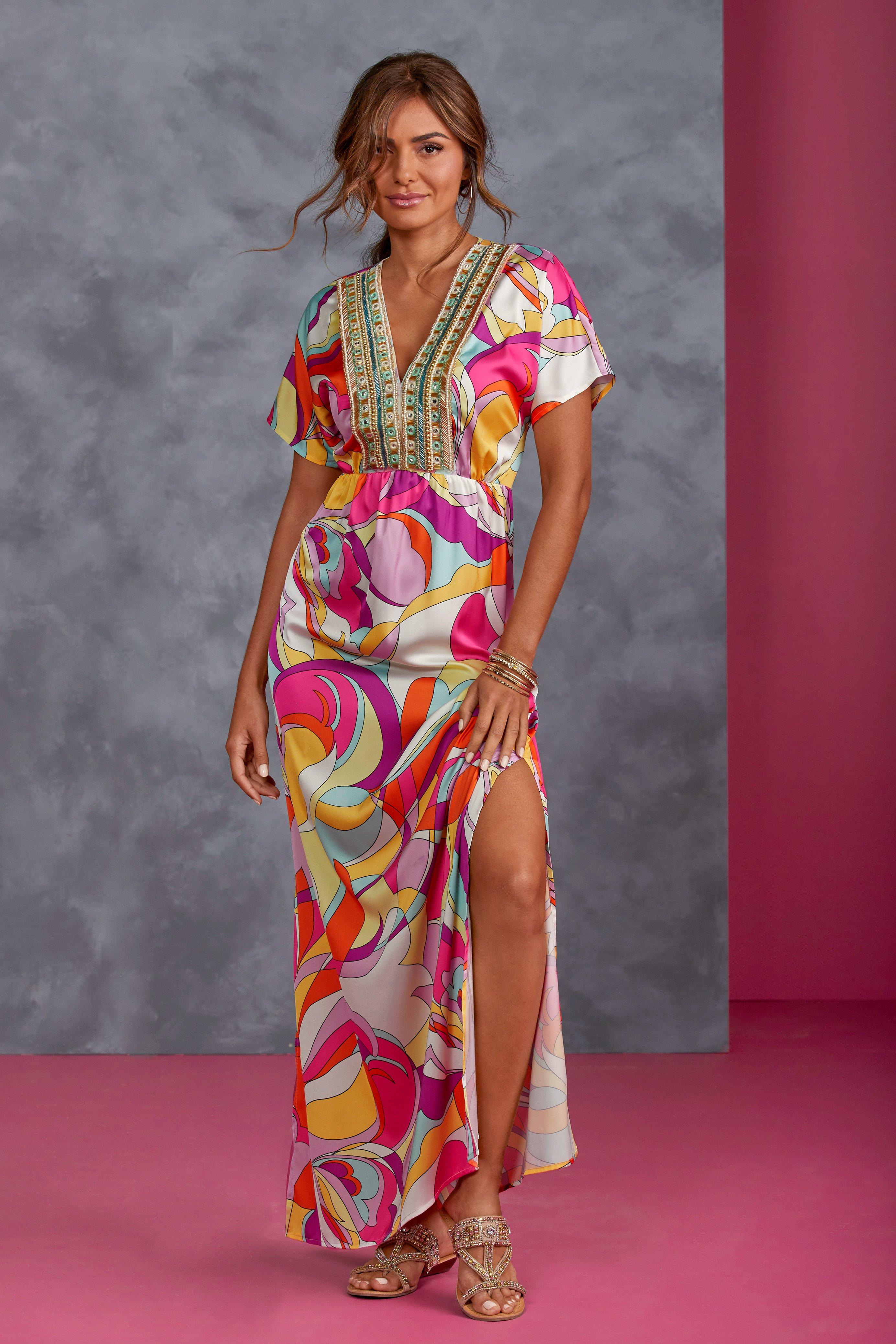 Abstract Print Embellished Maxi Dress ...