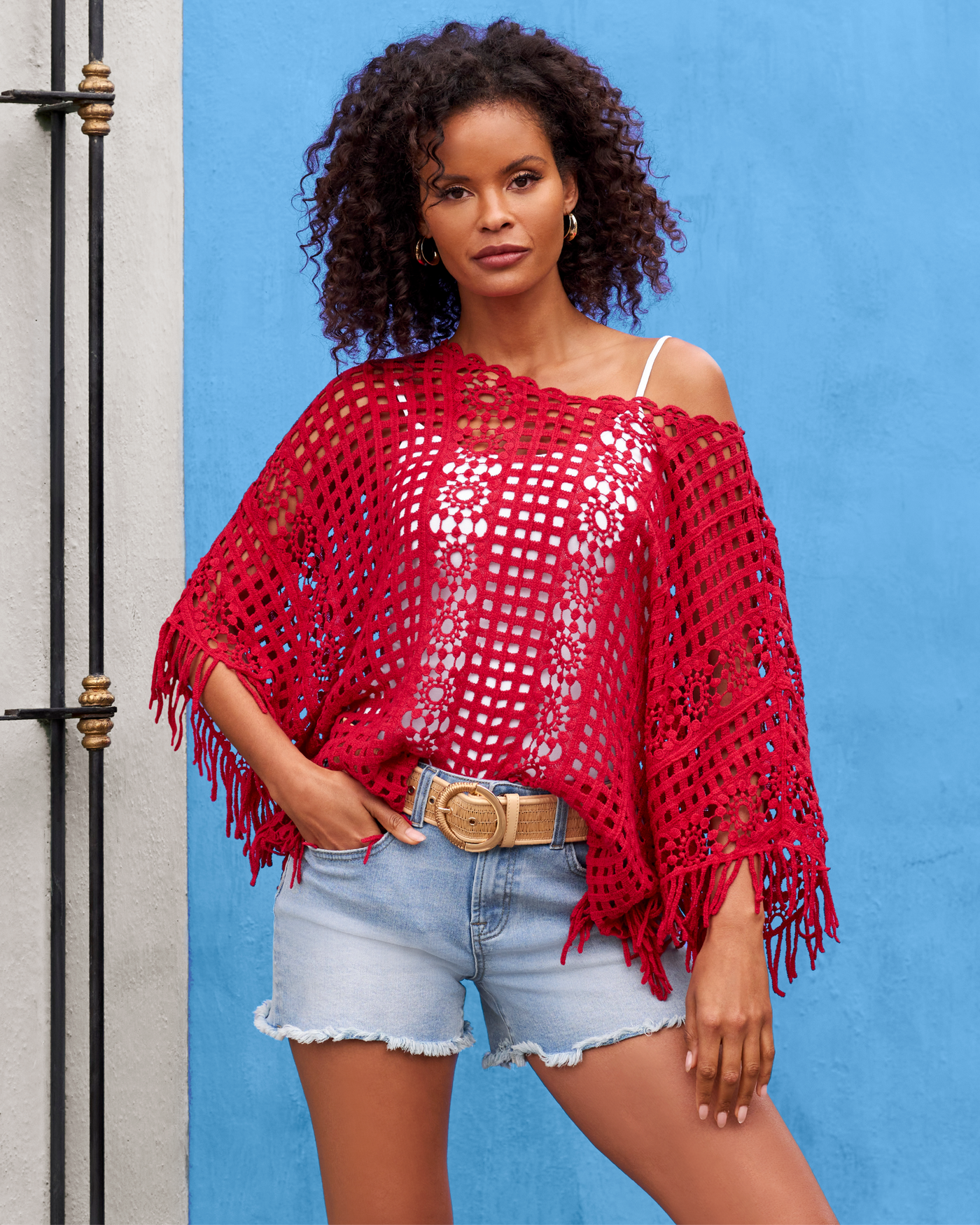 Effortless Crochet Pullover Poncho Racing Red
