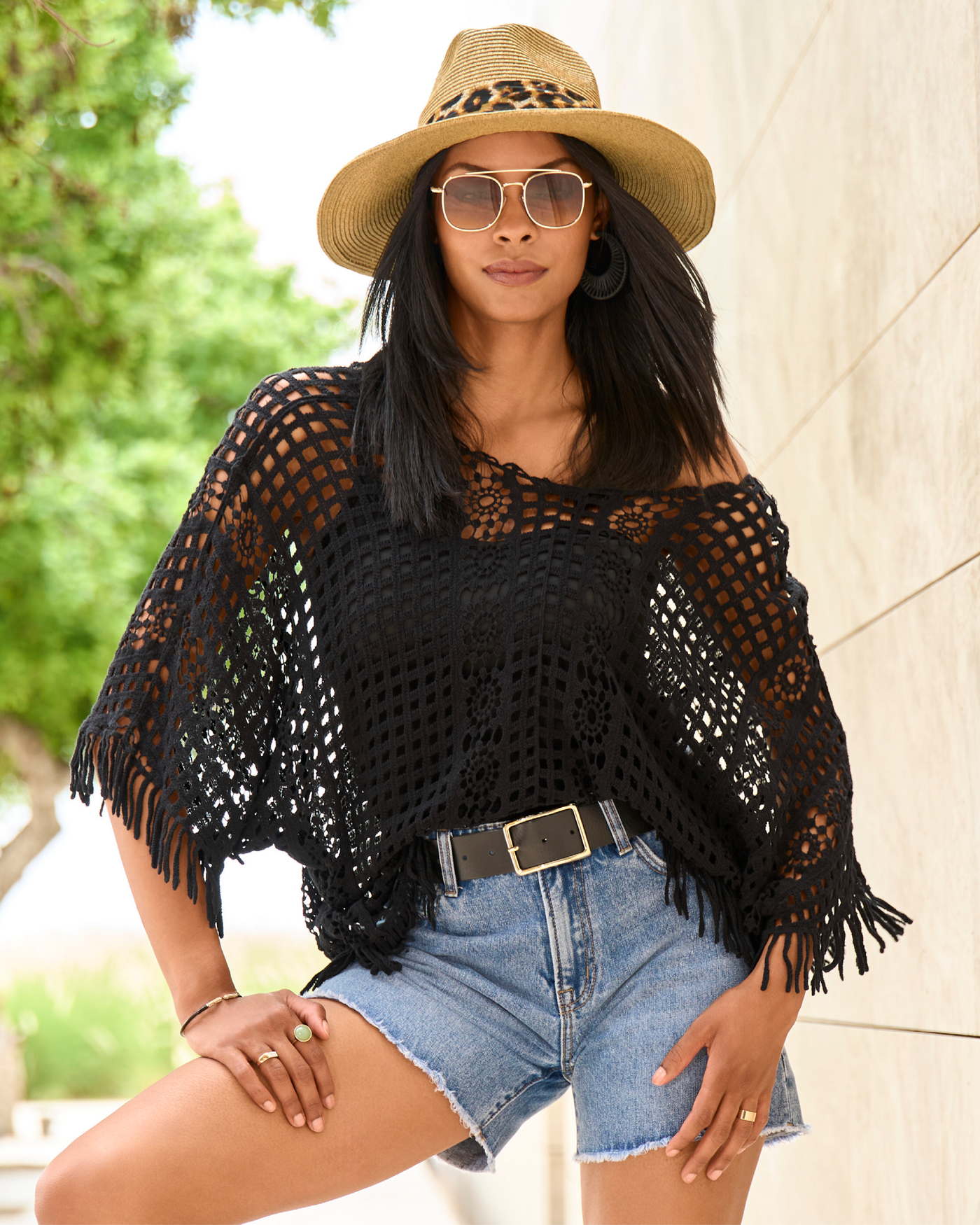 Effortless Crochet Pullover Poncho Black