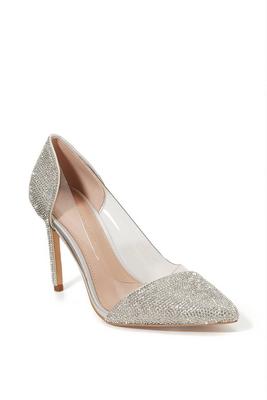 rhinestone pointed-toe vinyl pump