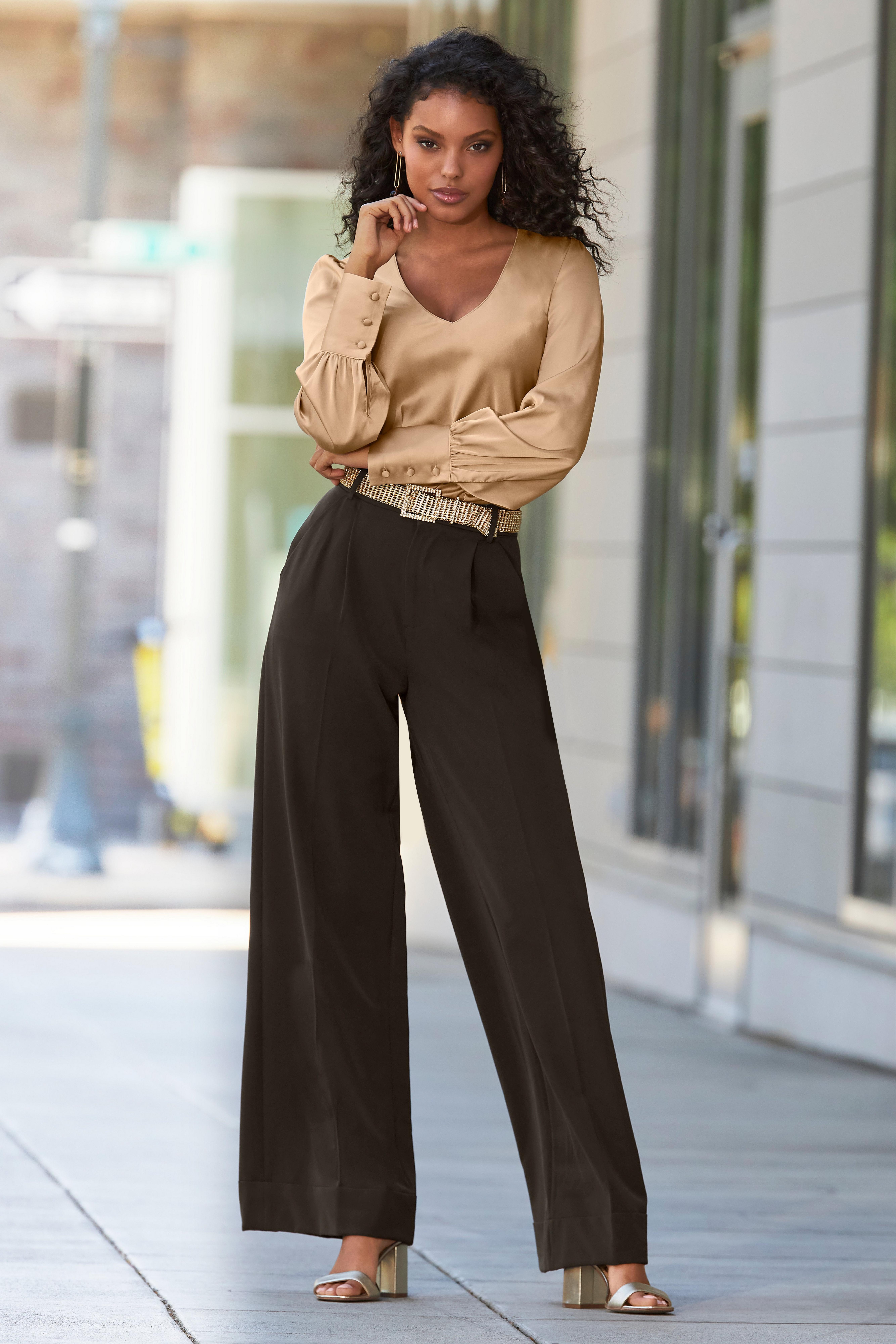 high waisted wide leg dress pants