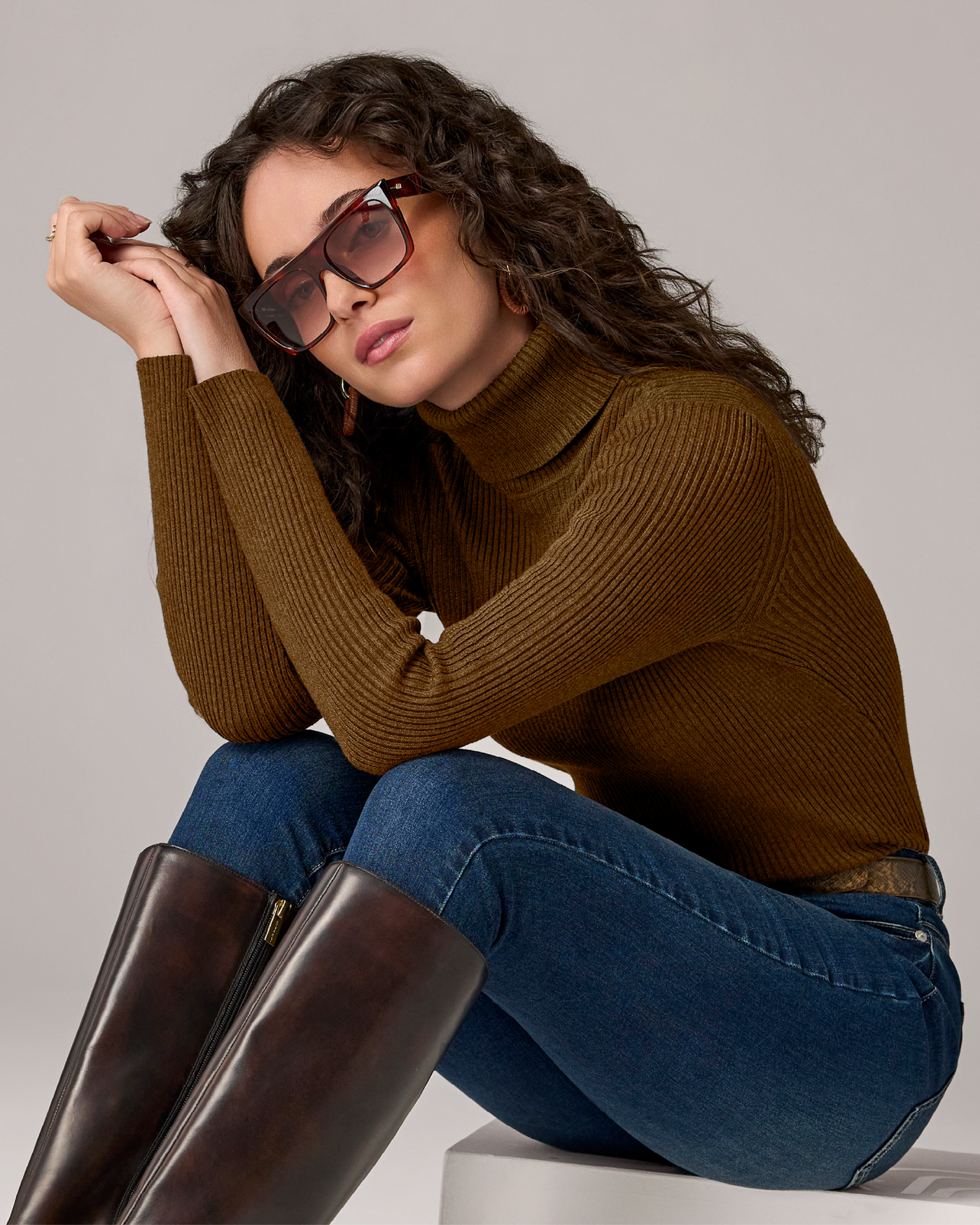 Ribbed Turtleneck Sweater Tortoise Shell