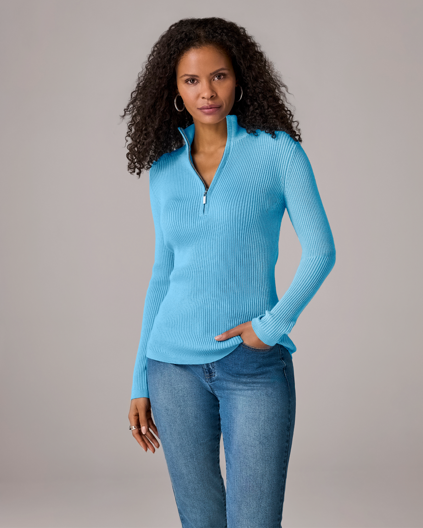 Ribbed Half Zip Up Sweater Baltic Sea