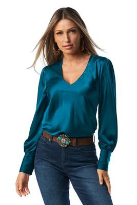 audrey long-sleeve v-neck charmeuse blouse