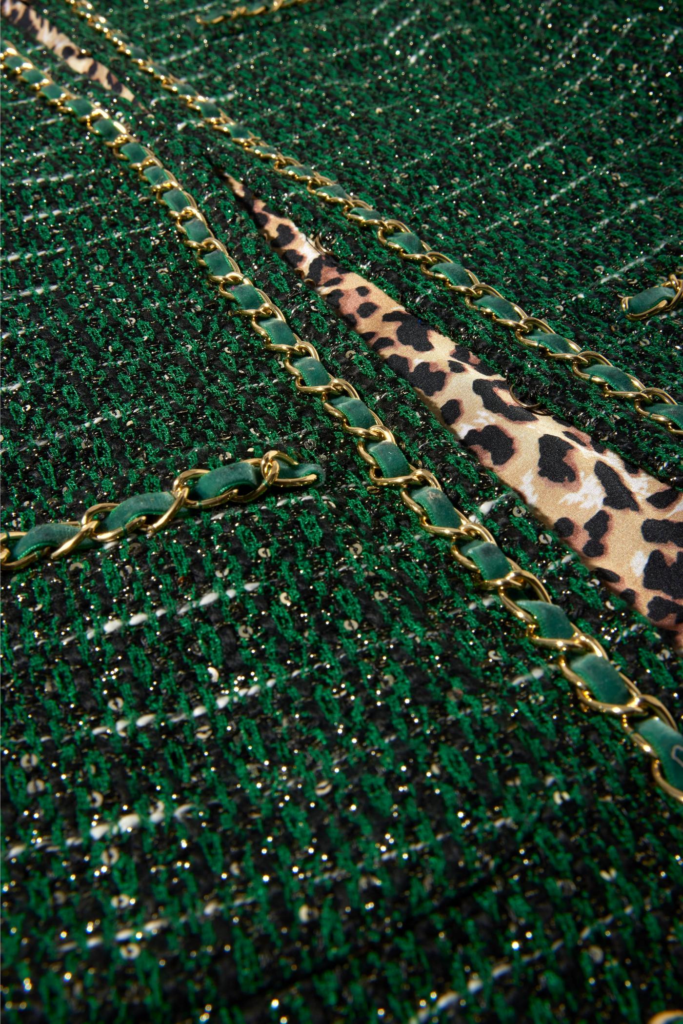 Chain Detail Tweed Jacket - Green – Boston Proper