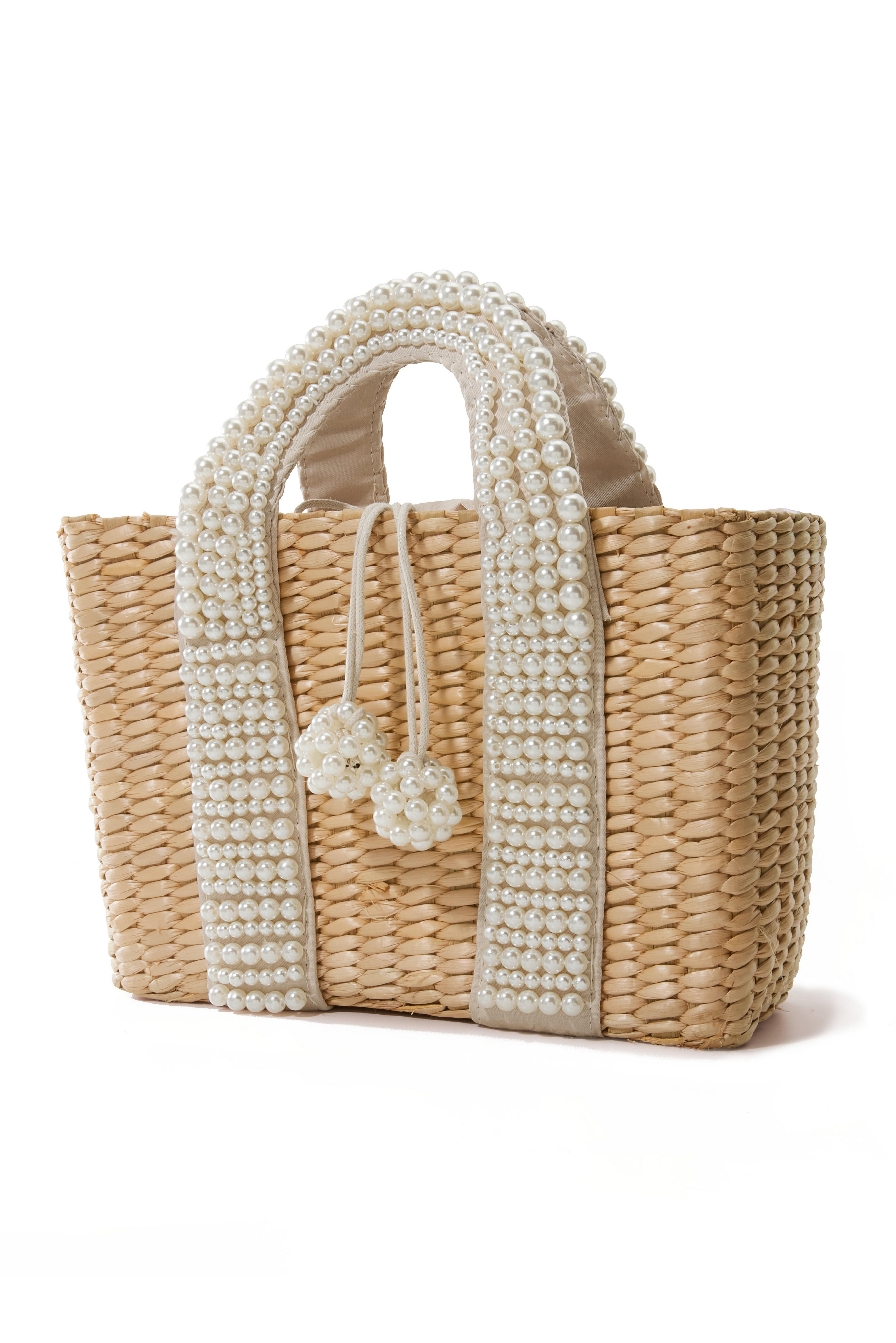 Pearl Embellished Straw Bag Boston Proper