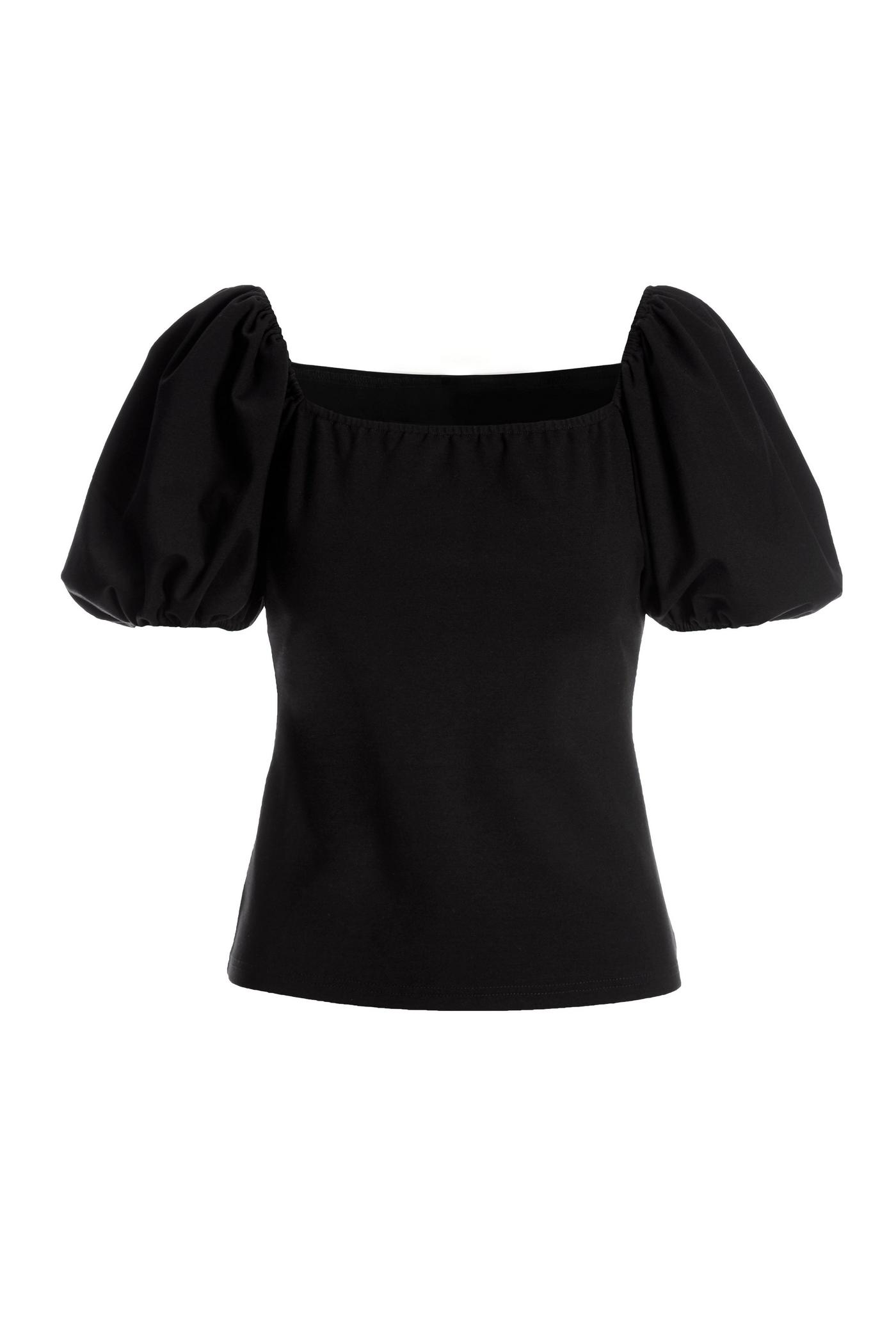 Puff Sleeve Ponte Square Neck Top - Black | Boston Proper