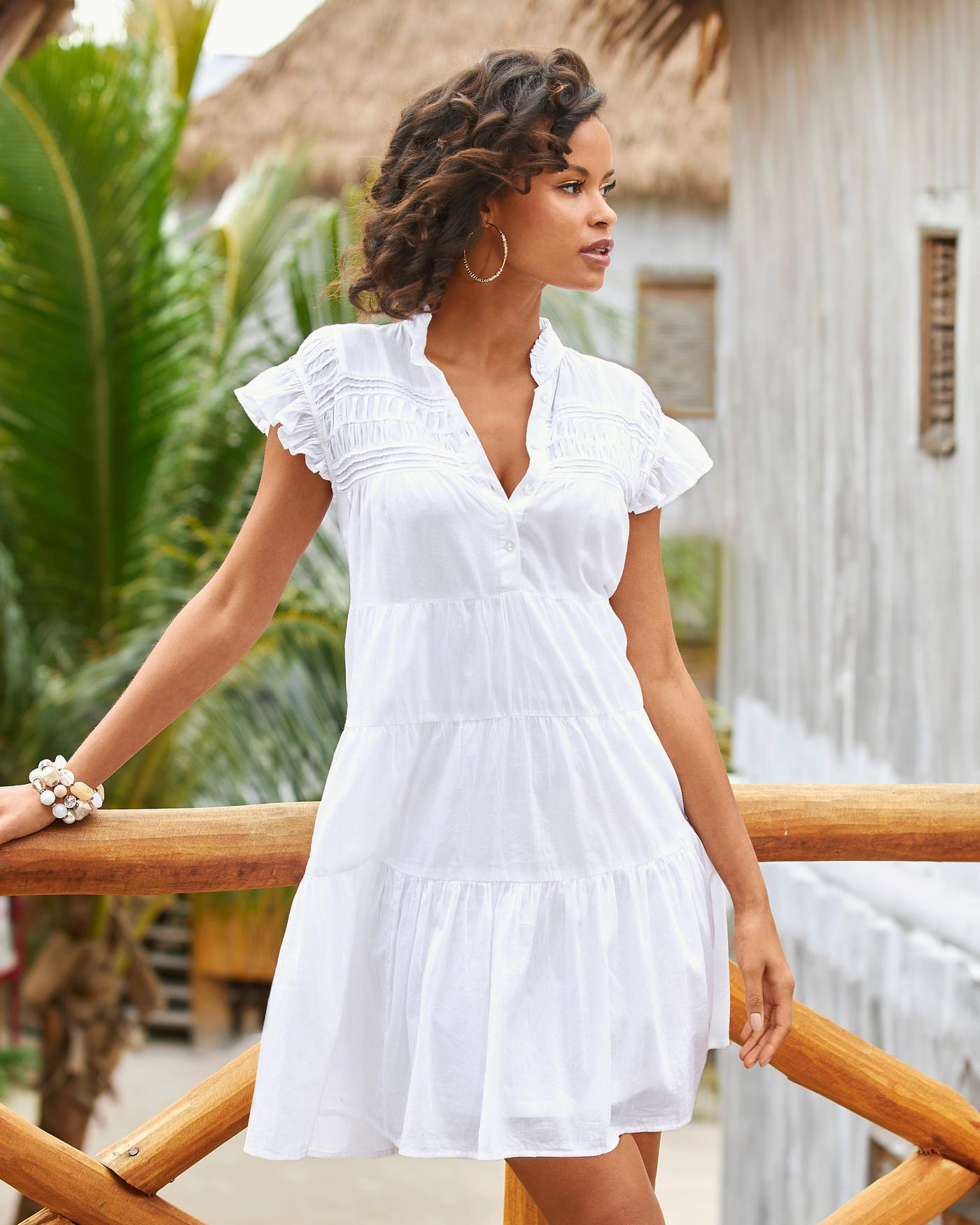 ladies white shift dress Tiered White sleeveless
