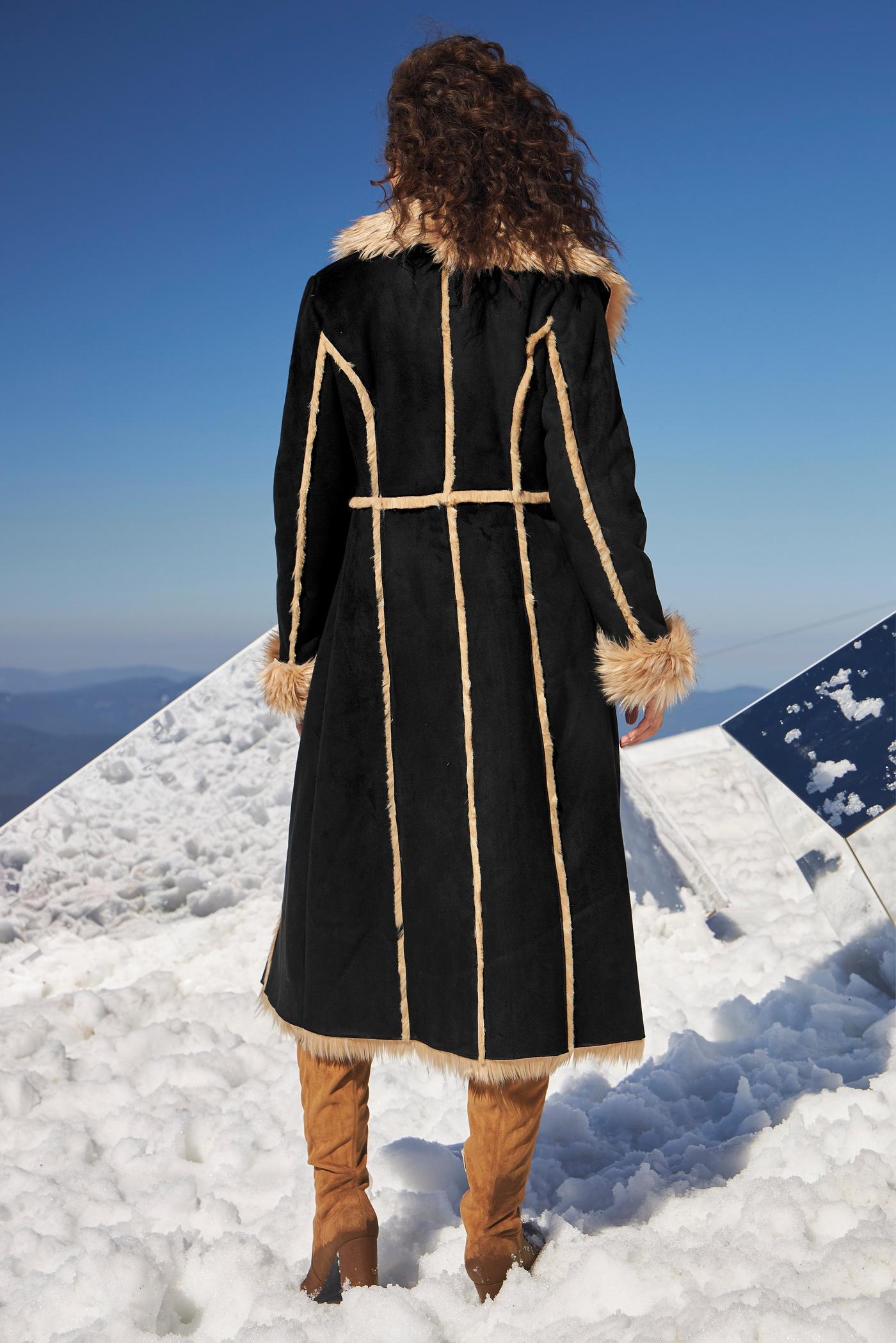 Faux-Fur Cascading Coat - Black/Brown – Boston Proper
