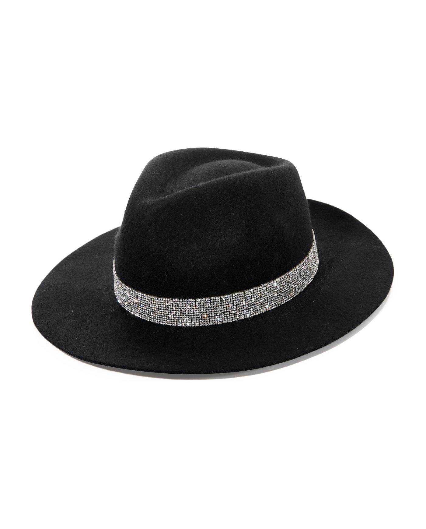 Rhinestone Trim Felt Hat Black