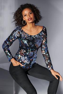 Display product reviews for Foil and Sequin Mesh Knit Top