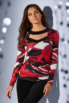Printed Sequin Cutout Knit Top