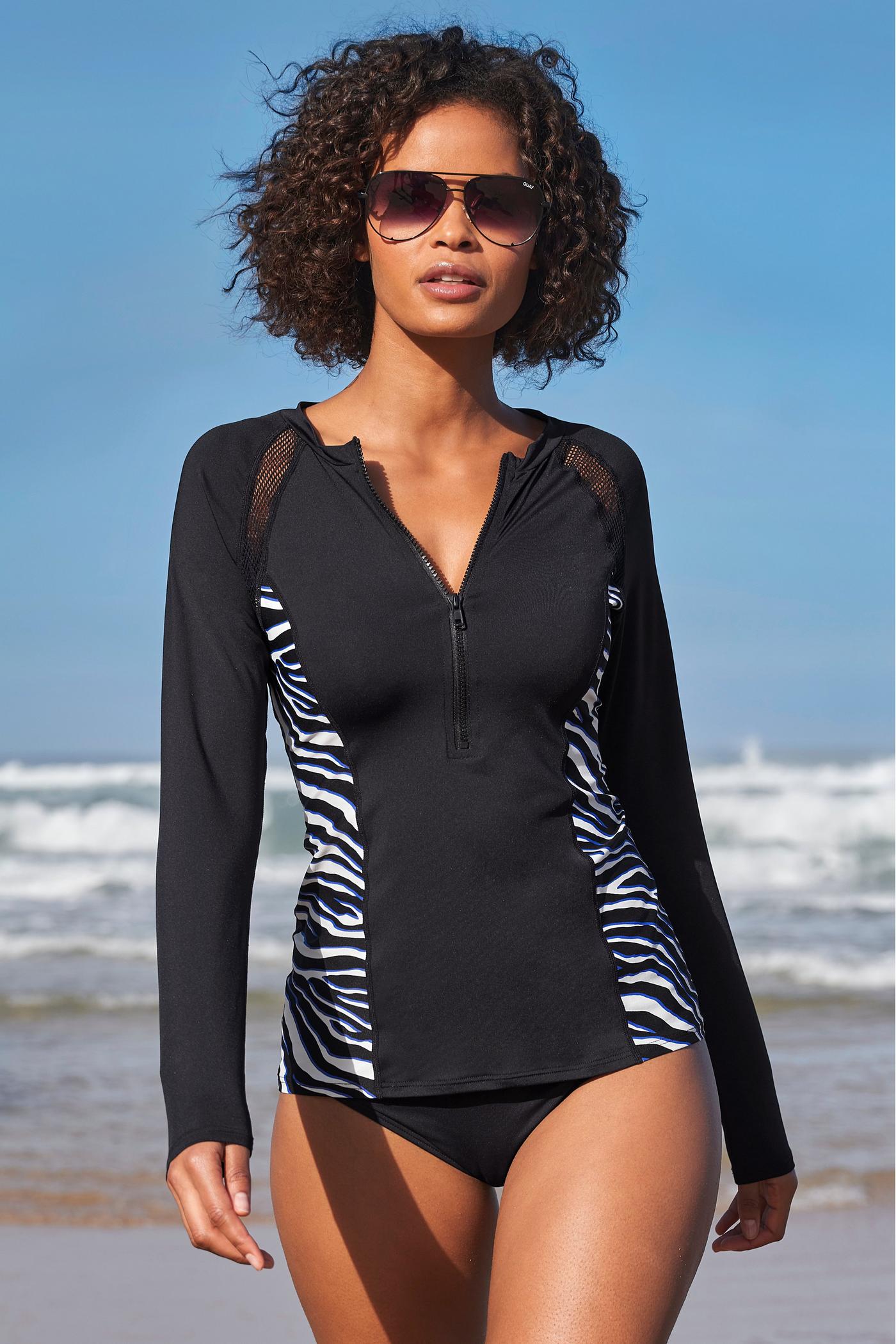Swim Sense Ocean Zebra Printed Rashgaurd Deep Ocean/Black