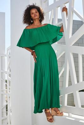 Solid Pleated Overlay Maxi Dress