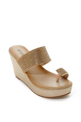 Gold Embellished Toe-Ring Wedge Sandal
