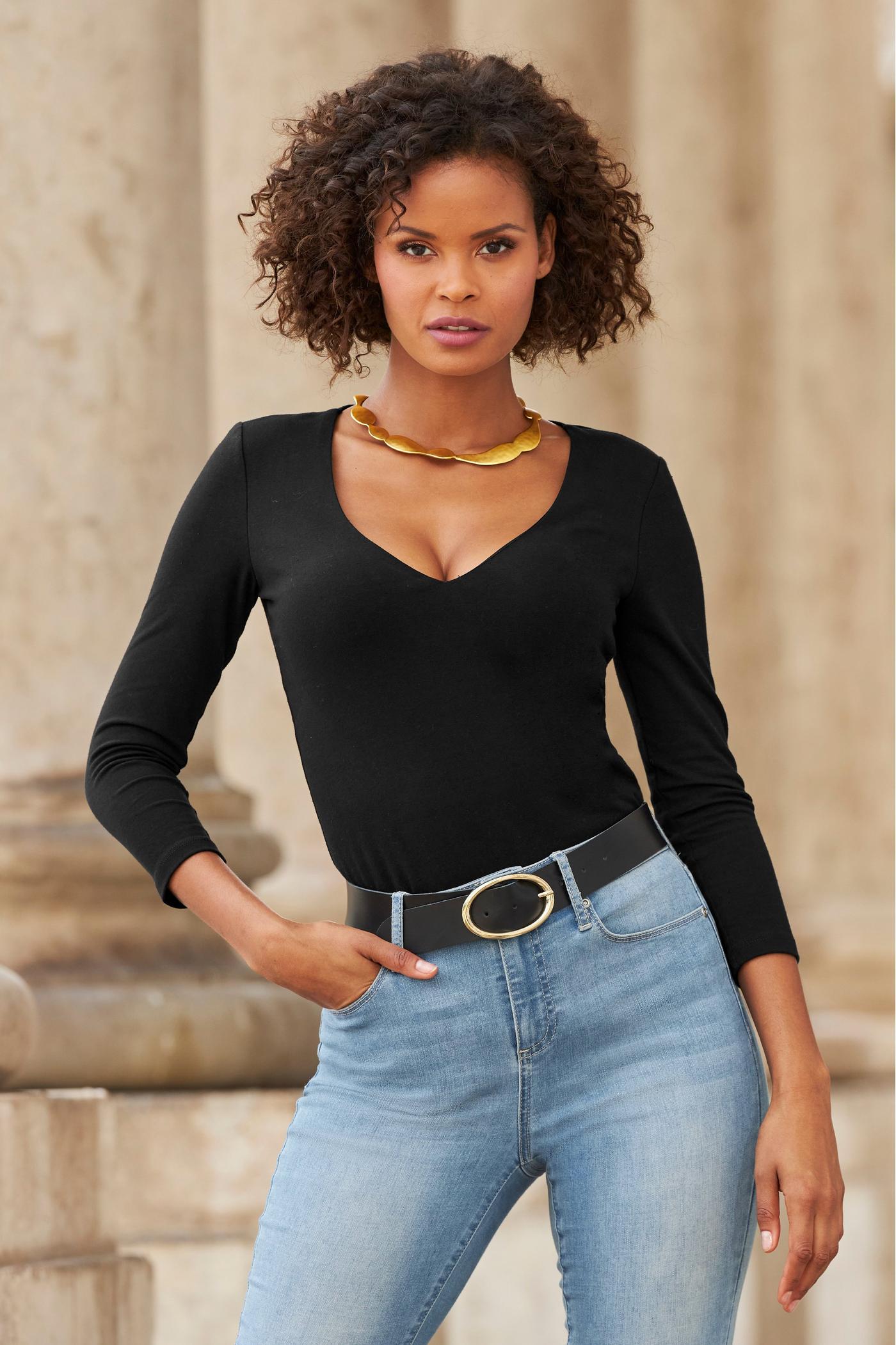 So Sexy V Neck Knit Top Black